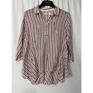 Anthropologie Isabella Sinclair Tisket Popover Striped Linen Tunic Blouse Large